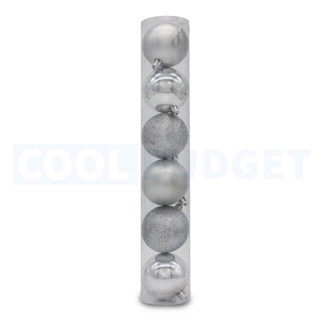 6 Pcs Silver Color Christmas Baubles – Shatterproof Tree Decorations (7.5 cm)