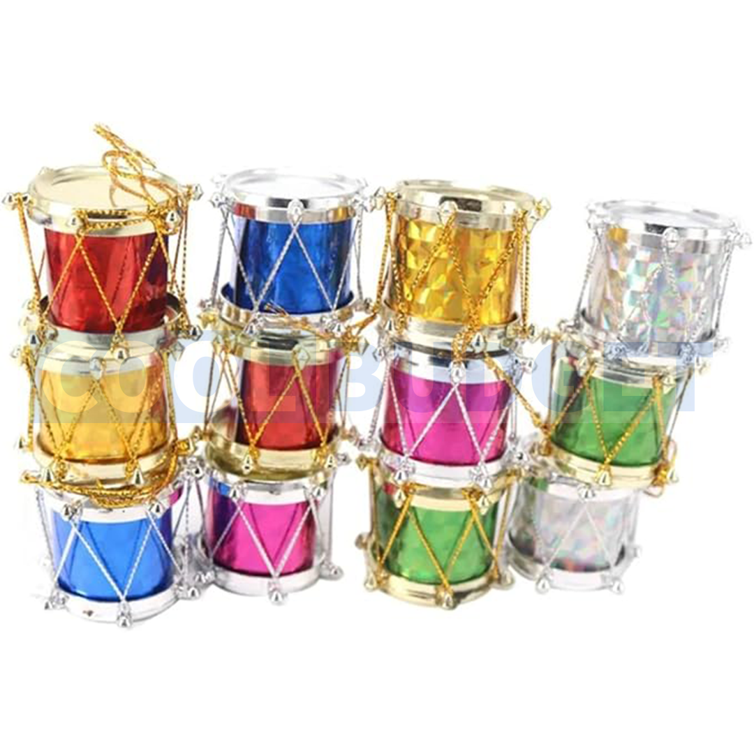 12 Pcs Christmas Mini Drums – Hanging Xmas Tree Decorations (Small)