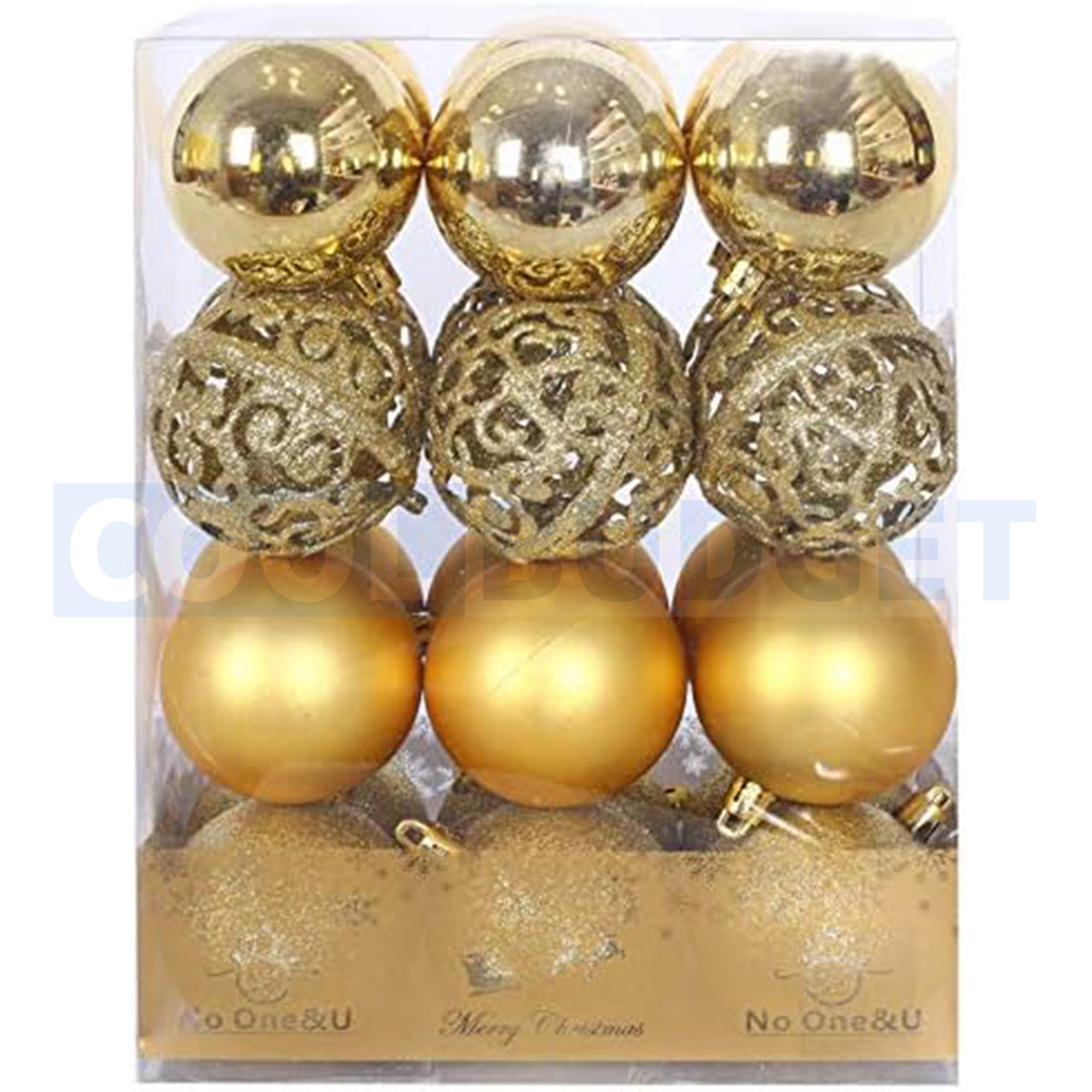 12 Pcs Gold Balls Tree Pendants – Shatterproof Christmas Tree Ornaments