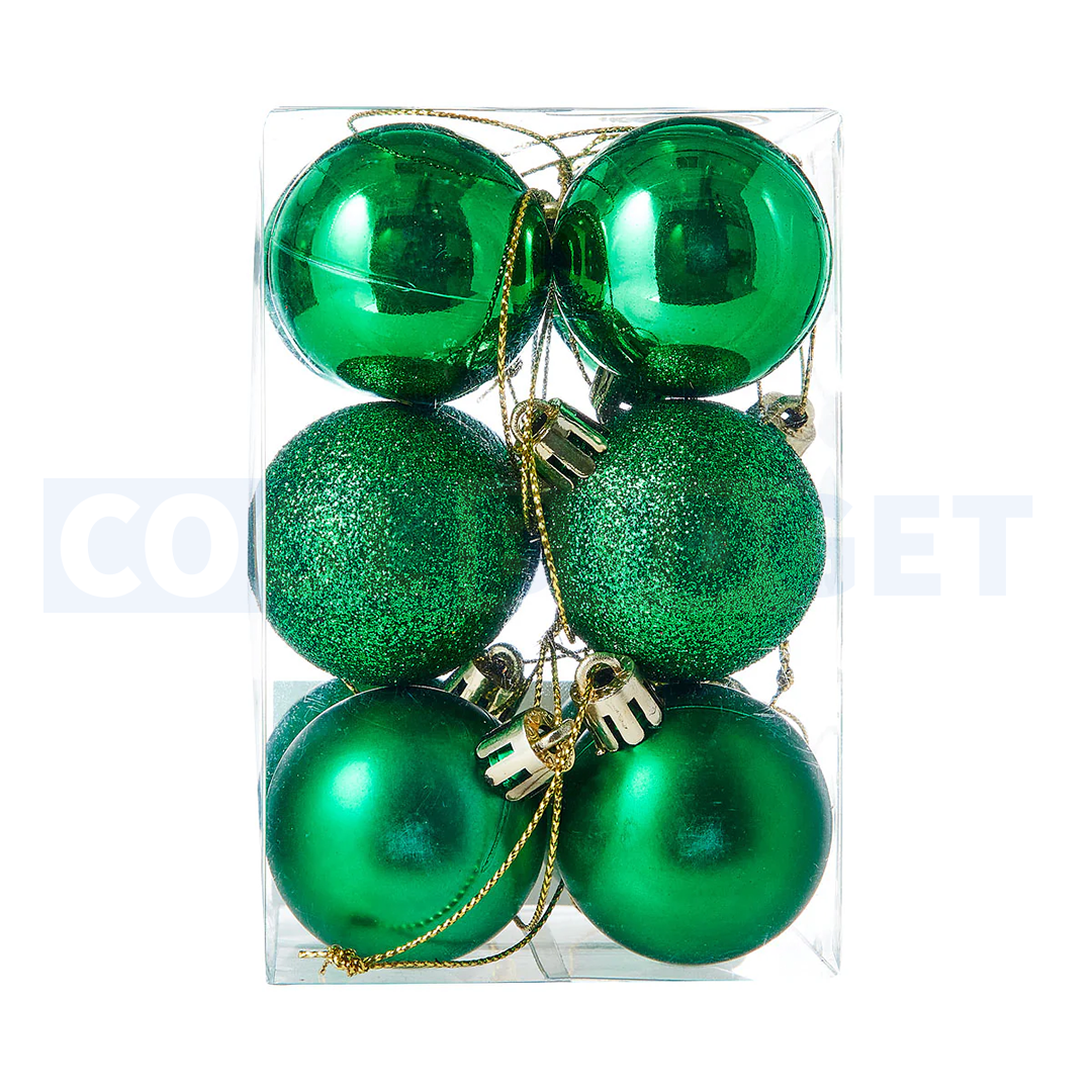 6 Pcs Green Color Christmas Baubles – Shatterproof Tree Decorations (6.5 cm)