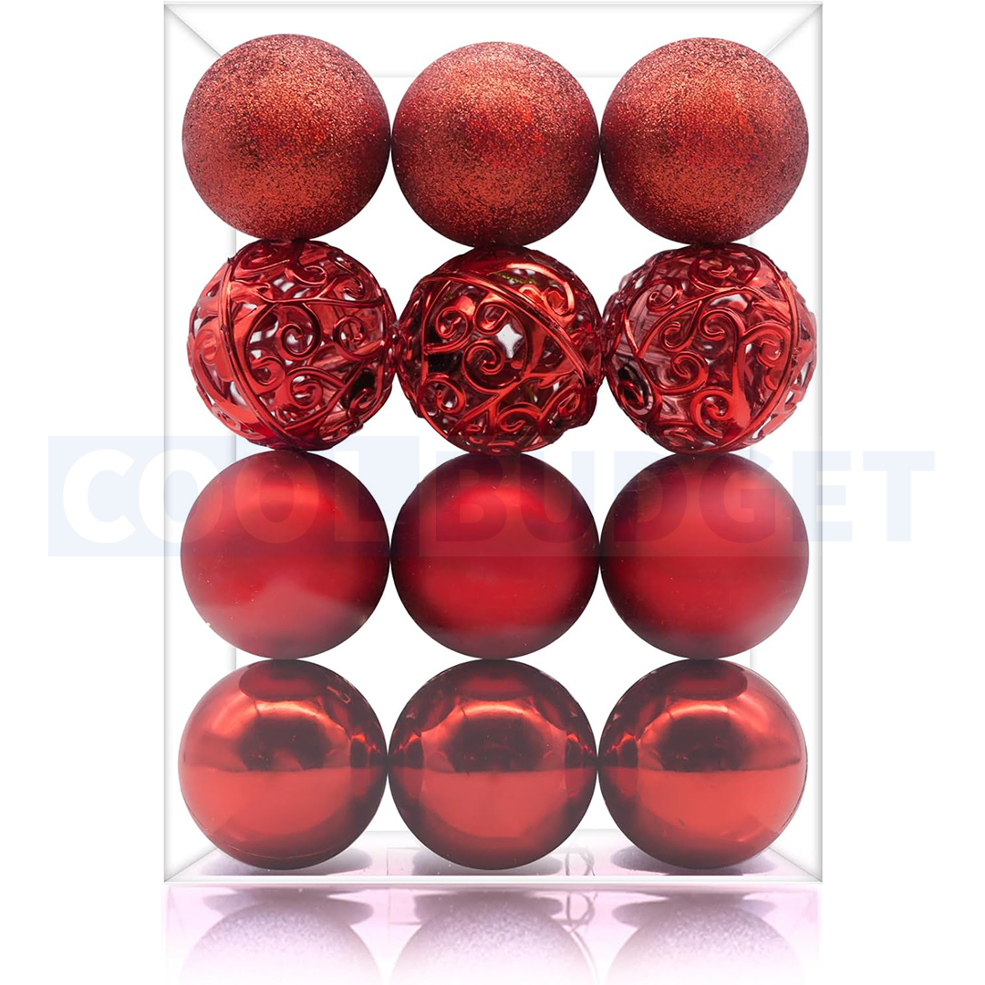 12 Pcs Red Balls Tree Pendants – Shatterproof Christmas Tree Ornaments