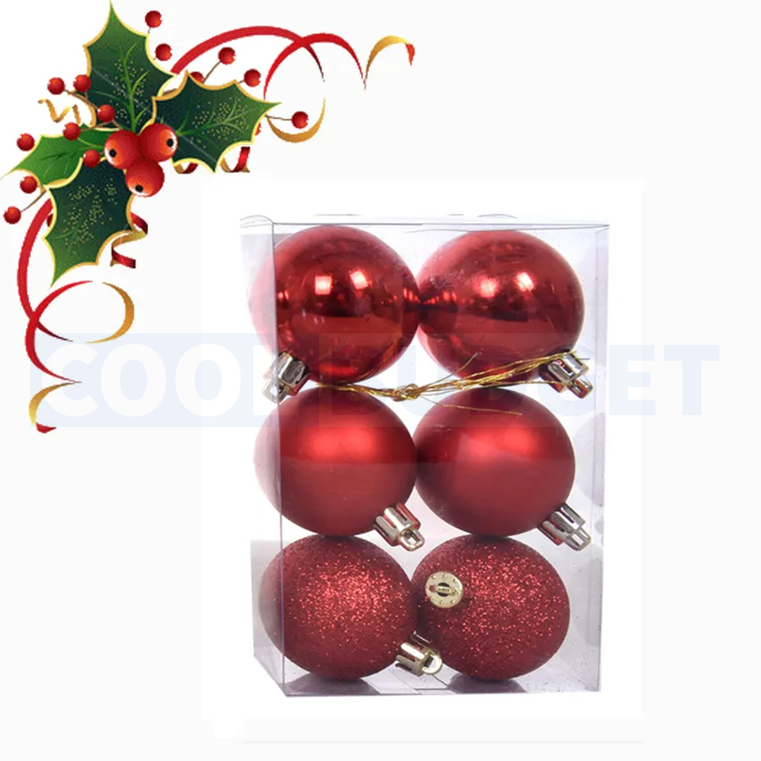 6 Pcs Red Color Christmas Baubles – Shatterproof Tree Decorations (6 cm)
