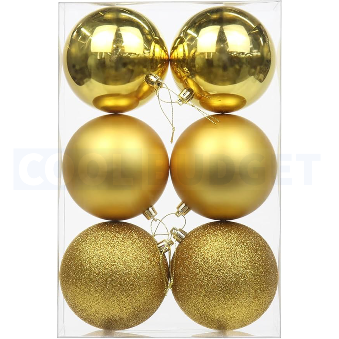 6 Pcs Gold Color Big Ball Ornaments (Pack of 6 with 3 Different Patterns) – Tree Balls with Hanging Loop for Xmas Tree Holiday (4 cm)