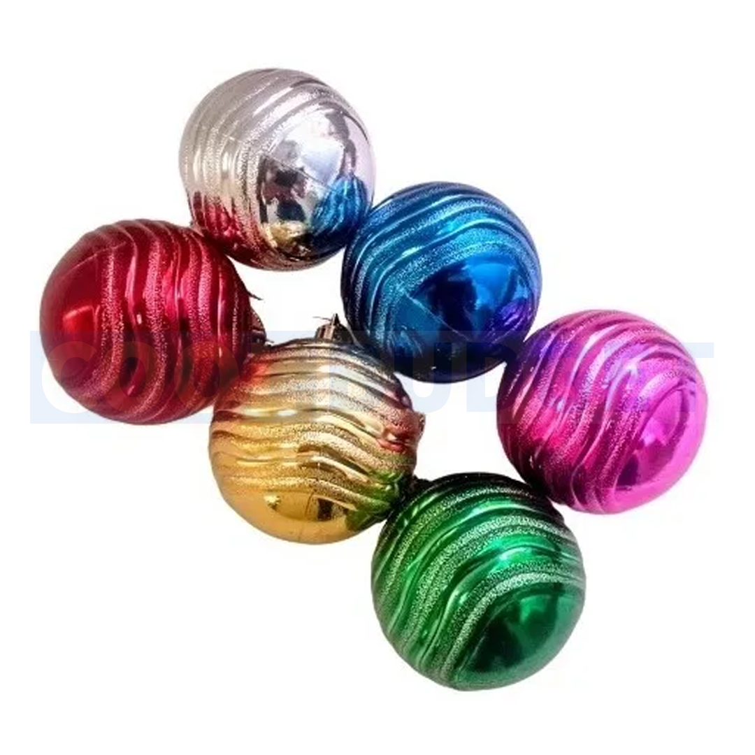 6 Pcs Christmas Decoration Hanging – Ornate Baubles Assorted Colours (6 cm)