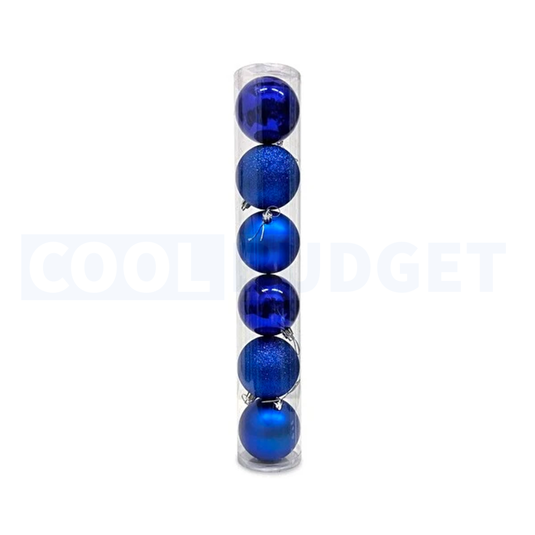 6 Pcs Blue Color Christmas Baubles – Shatterproof Tree Decorations (7.5 cm)