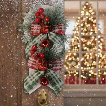 Christmas Wreath for Front Door Bowknot Pinecone Berries Window Wall Decorations