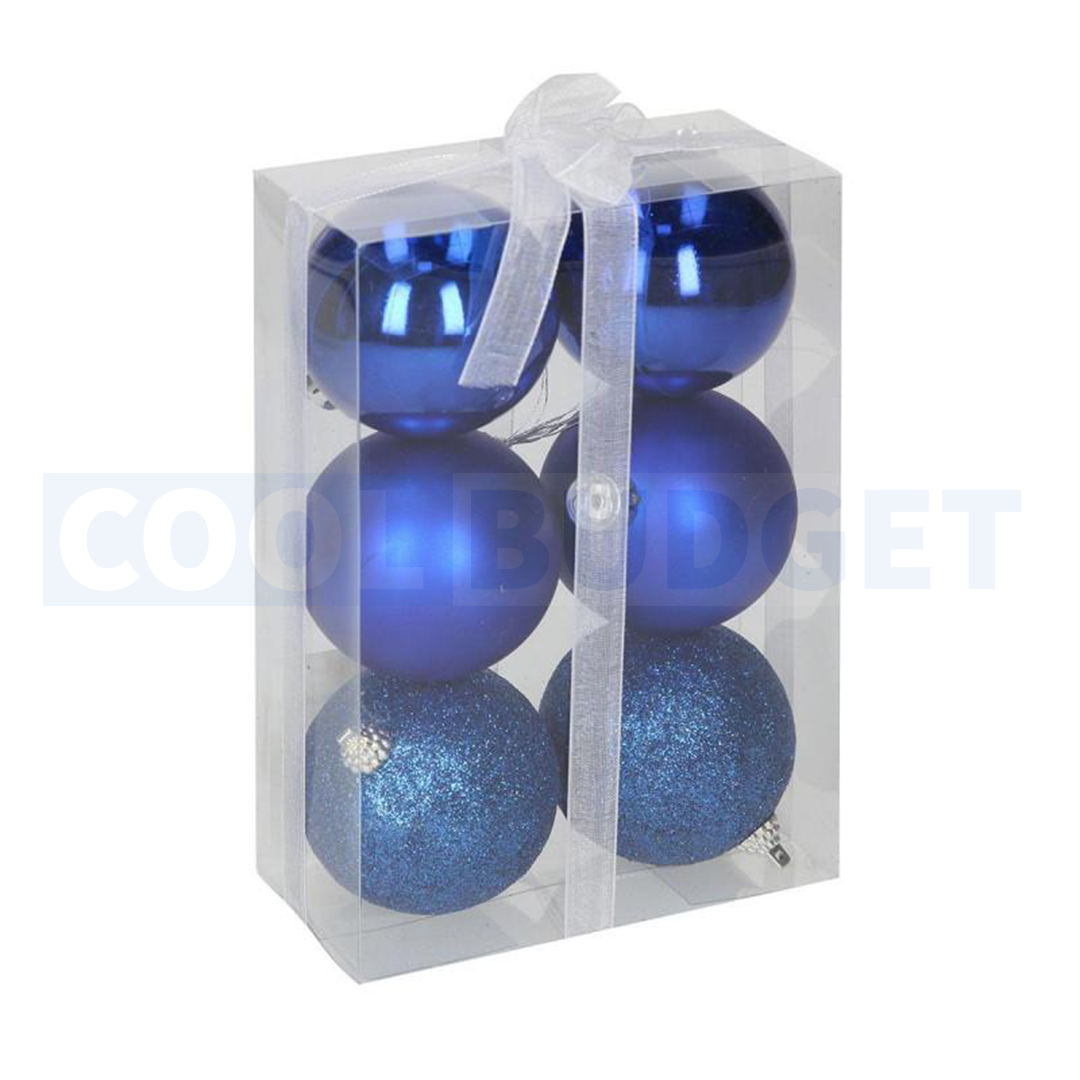 6 Pcs Blue Color Christmas Baubles – Shatterproof Tree Decorations (6.5 cm)