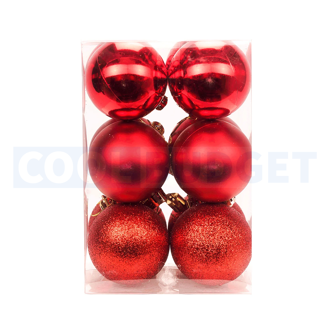 6 Pcs Red Color Big Ball Ornaments (Pack of 6 with 3 Different Patterns) – Tree Balls with Hanging Loop for Xmas Tree Holiday (5 cm)