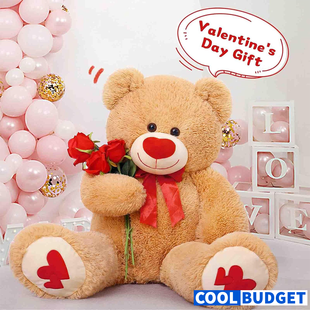 MorisMos Love Heart Giant Teddy Bear, 36inch Big Love Bears with Bow Tie, Large Stuffed Animals for Girlfriend, Boyfriend, Brown
