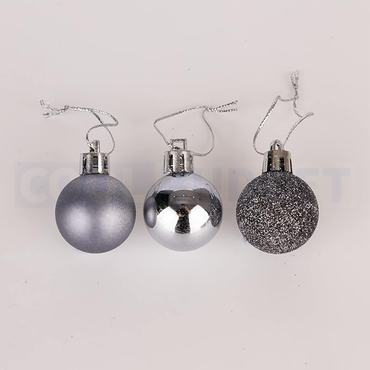 12 Pcs Silver Color Christmas Baubles – Shatterproof Dark Grey Tree Decorations (3.5 cm)