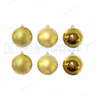 6 Pcs Gold Color Christmas Baubles – Shatterproof Dark Grey Tree Decorations (6.5 cm)