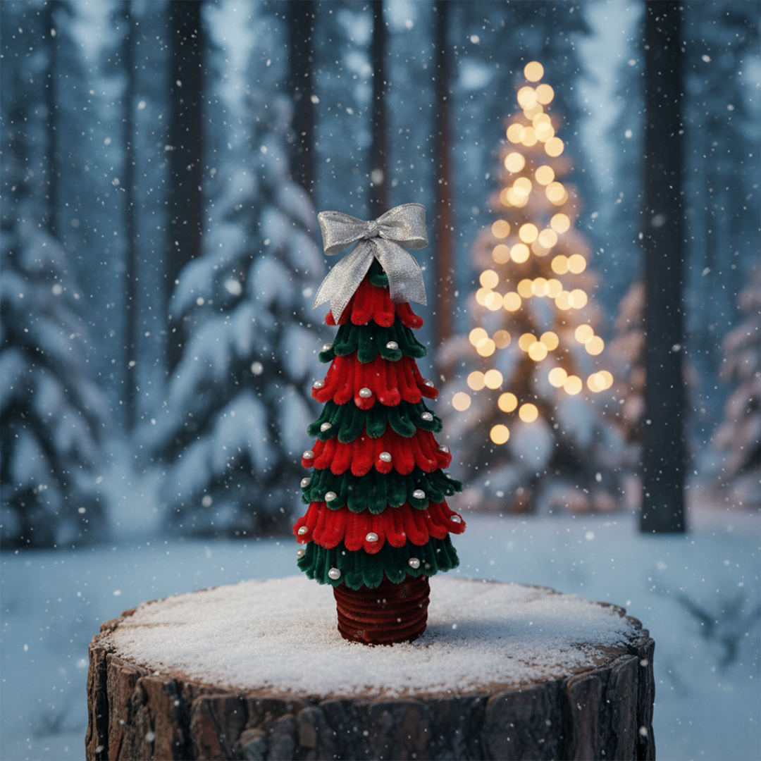 Mini Christmas Tree with Silver Bow & Pearl Accents – Tabletop Decoration