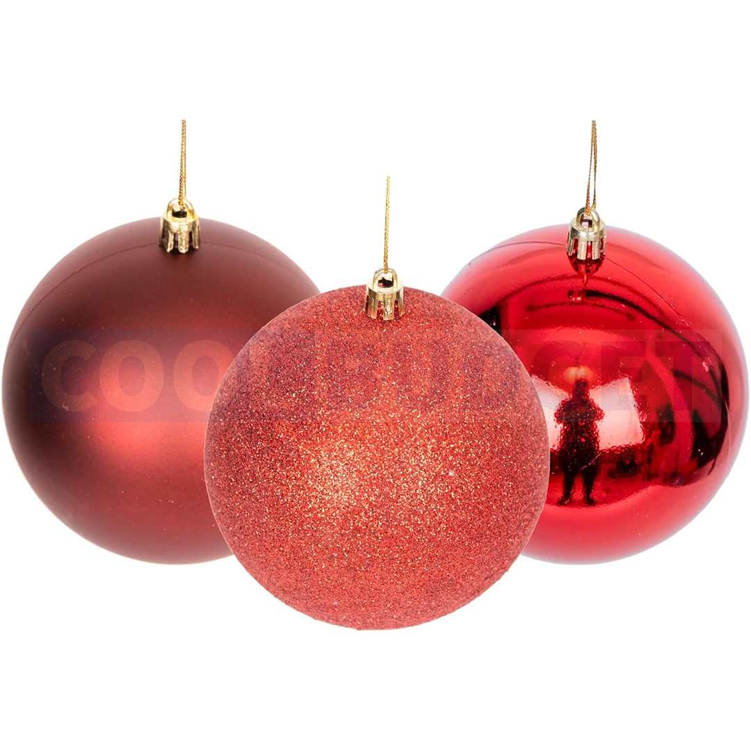 6 Pcs Red Color Christmas Baubles – Shatterproof Dark Grey Tree Decorations (6.5 cm)
