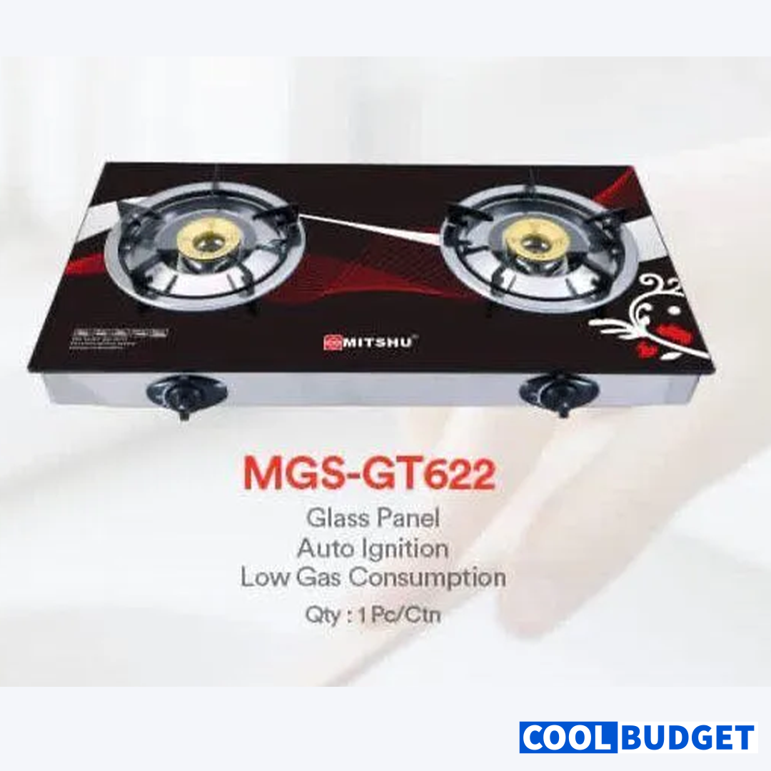 Mitshu 2 Burner Glass Top Gas Cooker (MGS-GT622) – Stylish, Efficient & Affordable