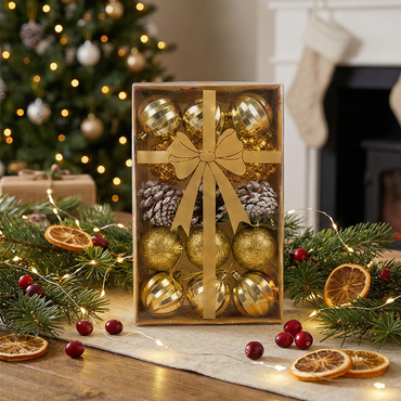 Gold Christmas Ornament Collection with Natural Frosted Pinecones