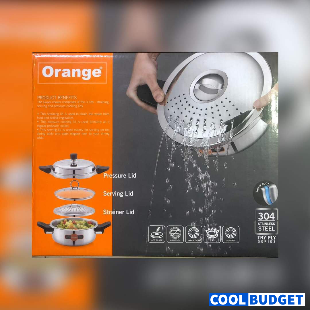 Orange Triply Pressure Cooker – 3.5 Litres