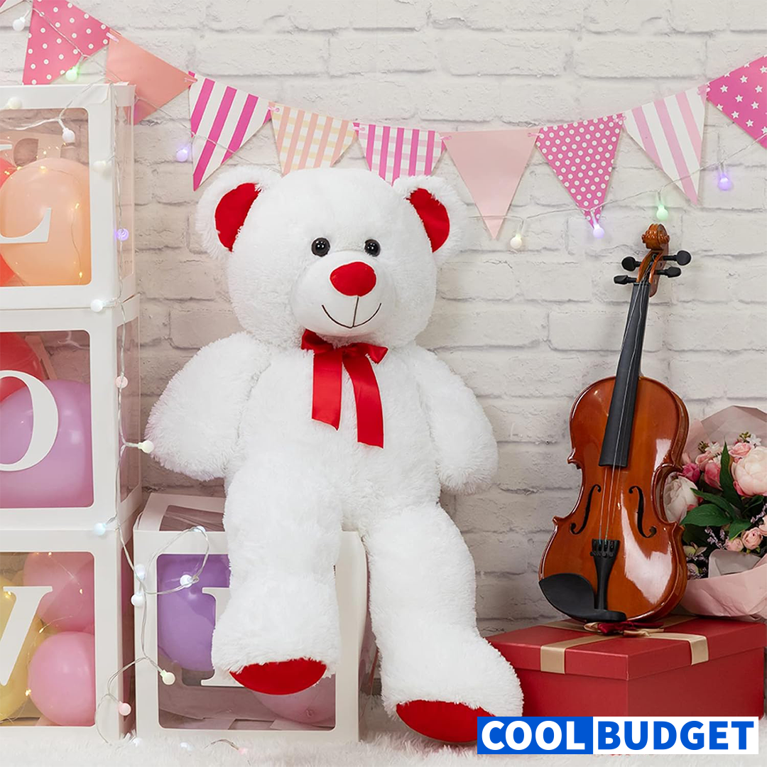 Huge Teddy Bear Stuffed Animal Giant Teddy Bear Plush with Red Ribbon Bow Plush Toy Gift for Girlfriend and Kids 36 inch White