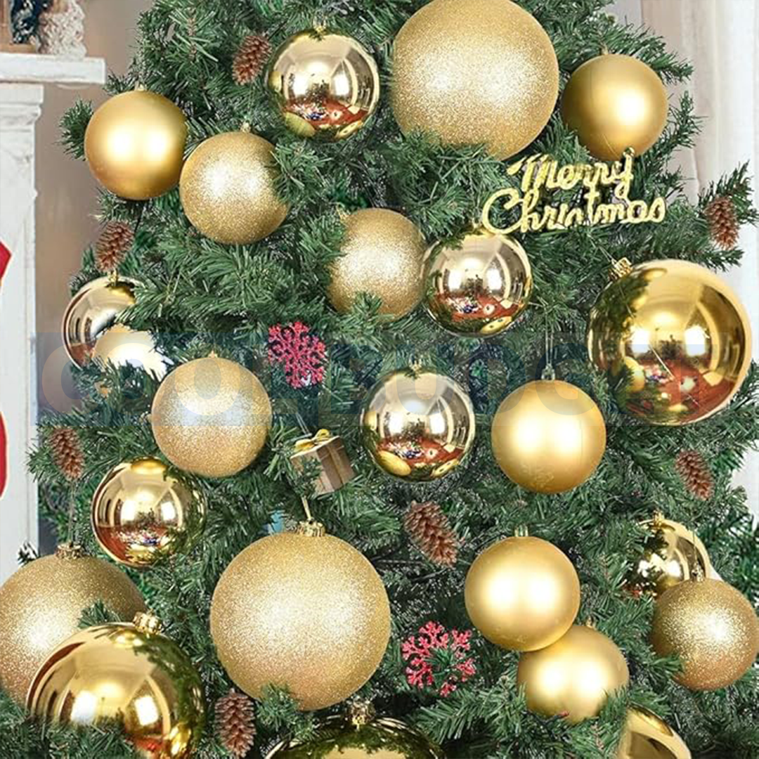 6 Pcs Gold Color Big Ball Ornaments (Pack of 6 with 3 Different Patterns) – Tree Balls with Hanging Loop for Xmas Tree Holiday (4 cm)