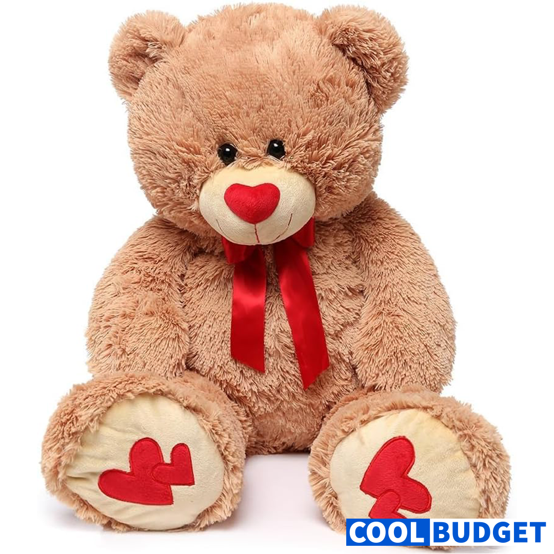 MorisMos Love Heart Giant Teddy Bear, 36inch Big Love Bears with Bow Tie, Large Stuffed Animals for Girlfriend, Boyfriend, Brown
