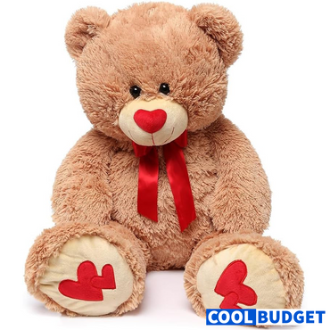 MorisMos Love Heart Giant Teddy Bear, 36inch Big Love Bears with Bow Tie, Large Stuffed Animals for Girlfriend, Boyfriend, Brown