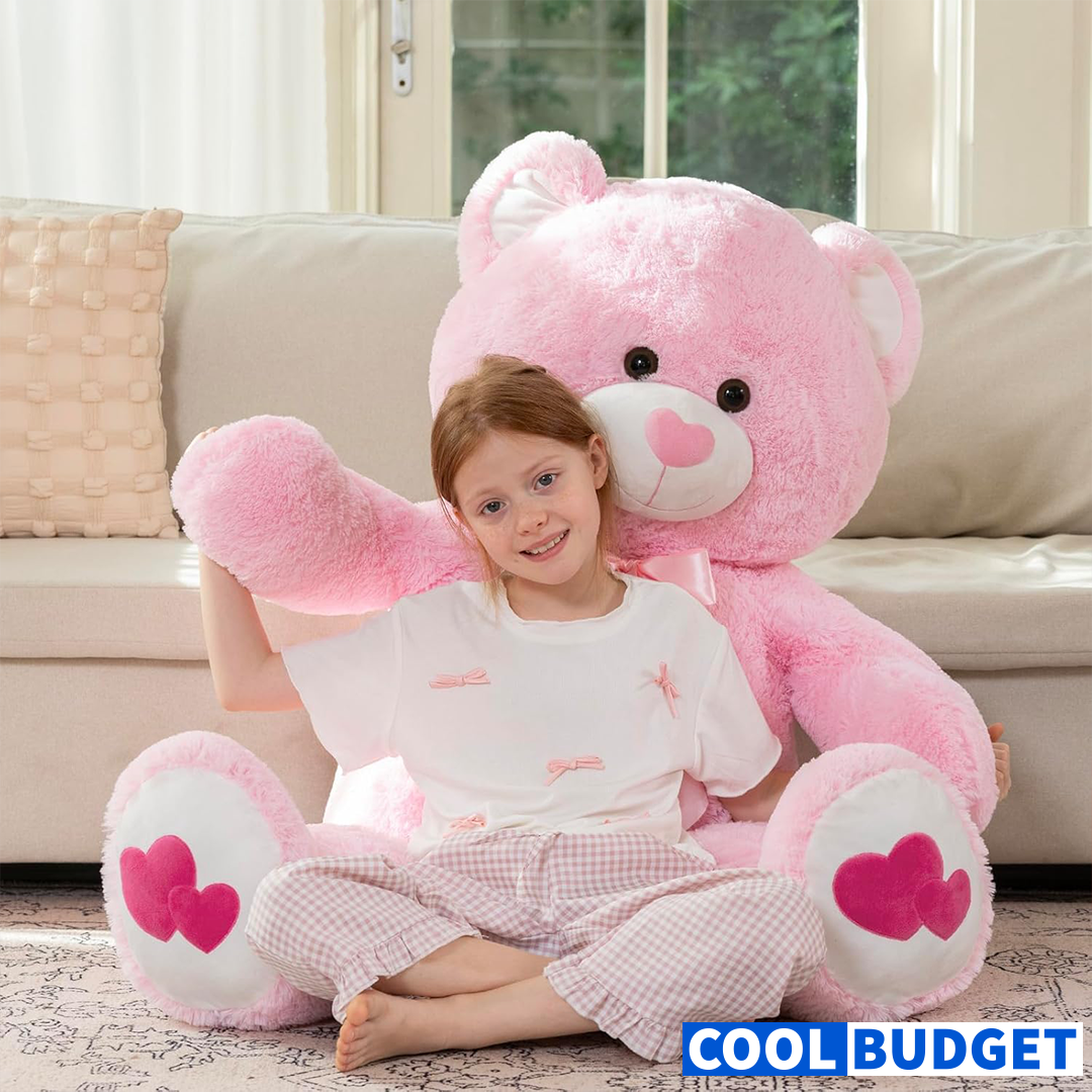 MaoGoLan Giant Pink Teddy Bear Plush 47",Big Bear Stuffed Animal with Heart Footprints and Heart Nose,4ft Large Valentines Teddy Bear for Girlfriend,Wife,Lover-Anniversary, Birthday,Long Distance