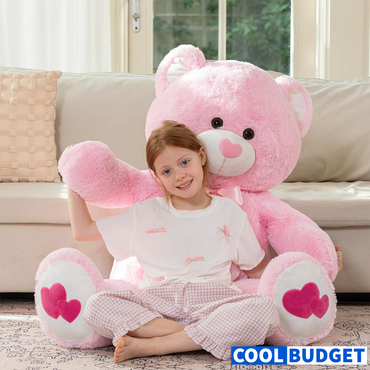 MaoGoLan Giant Pink Teddy Bear Plush 47",Big Bear Stuffed Animal with Heart Footprints and Heart Nose,4ft Large Valentines Teddy Bear for Girlfriend,Wife,Lover-Anniversary, Birthday,Long Distance
