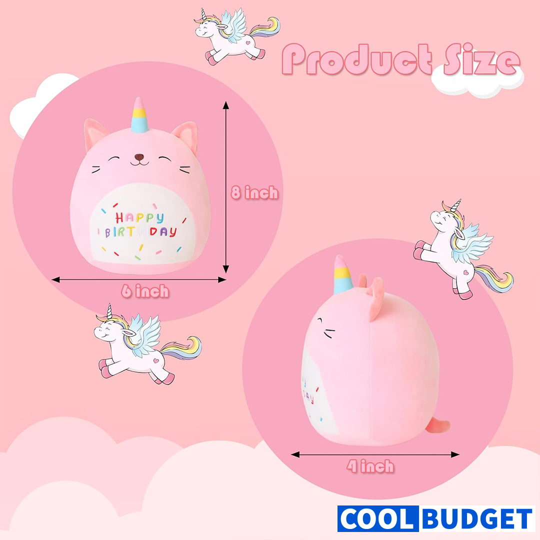 SQEQE Unicorn Cat Plush Kawaii Birthday Cat Plushies Pillow Cat Stuffed Animal Toy Soft Plushie Doll Gifts for Kids Decor(Caticorn, 8 Inch)