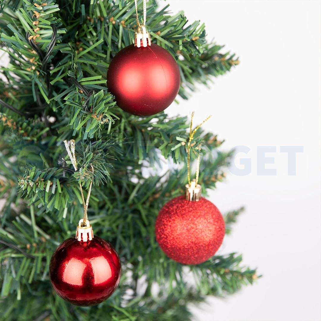 6 Pcs Red Color Christmas Baubles – Shatterproof Dark Grey Tree Decorations (6.5 cm)
