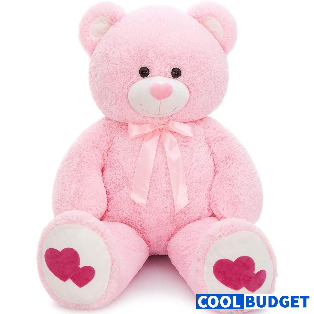 MaoGoLan Giant Pink Teddy Bear Plush 47",Big Bear Stuffed Animal with Heart Footprints and Heart Nose,4ft Large Valentines Teddy Bear for Girlfriend,Wife,Lover-Anniversary, Birthday,Long Distance