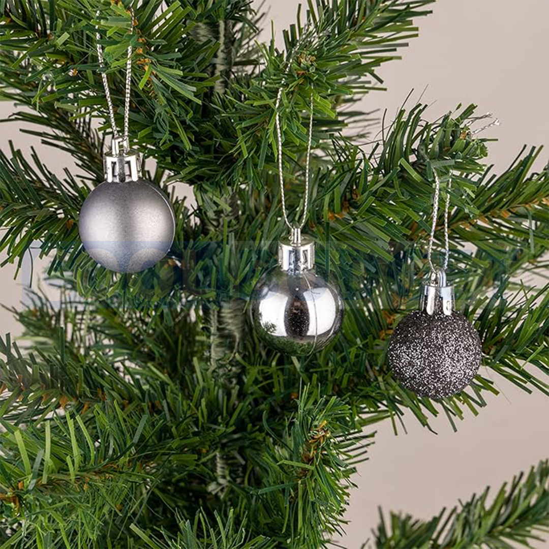 12 Pcs Silver Color Christmas Baubles – Shatterproof Dark Grey Tree Decorations (3.5 cm)