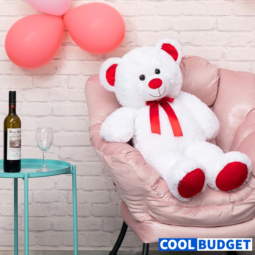 Huge Teddy Bear Stuffed Animal Giant Teddy Bear Plush with Red Ribbon Bow Plush Toy Gift for Girlfriend and Kids 36 inch White