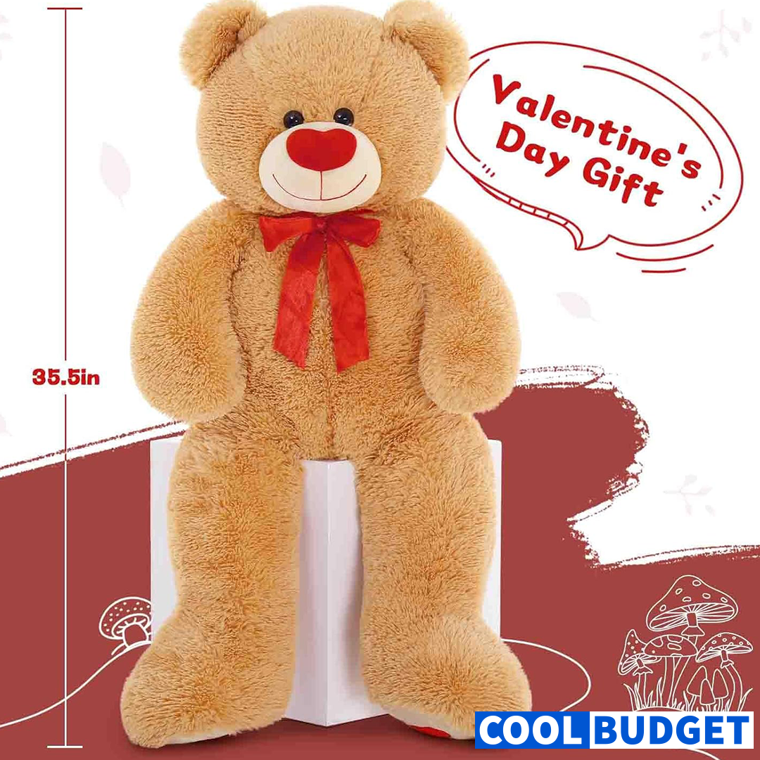 MorisMos Love Heart Giant Teddy Bear, 36inch Big Love Bears with Bow Tie, Large Stuffed Animals for Girlfriend, Boyfriend, Brown