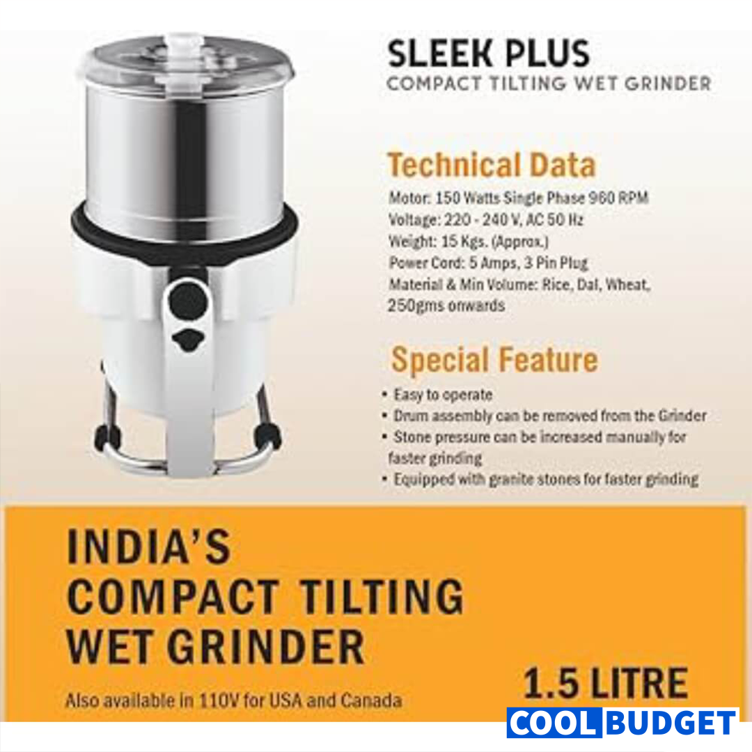 Domestic Tabletop Tilting Wet Grinder – 1.5L (Indian Made)