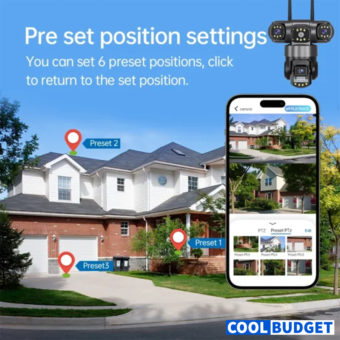 Wifi Triple Lens 6Mp CCTV Camera with Two Way Audio, Night Vision Color (code:1028B)