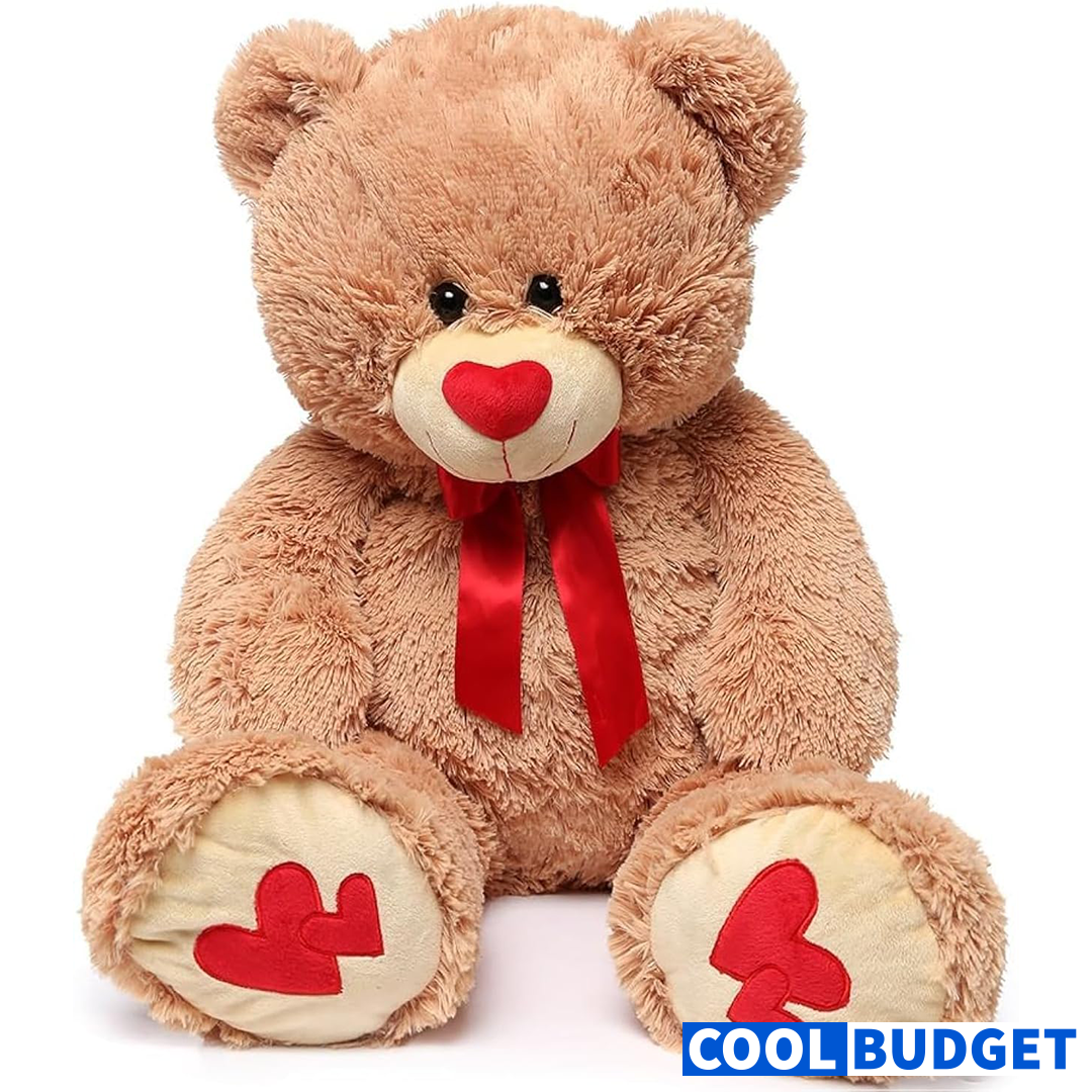MorisMos Love Heart Giant Teddy Bear, 36inch Big Love Bears with Bow Tie, Large Stuffed Animals for Girlfriend, Boyfriend, Brown