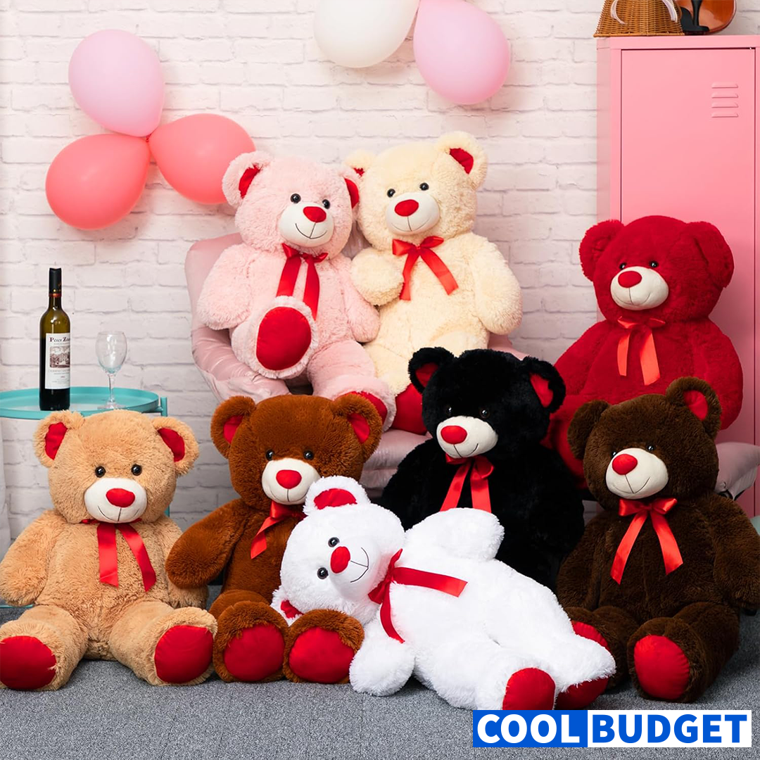 Huge Teddy Bear Stuffed Animal Giant Teddy Bear Plush with Red Ribbon Bow Plush Toy Gift for Girlfriend and Kids 36 inch White