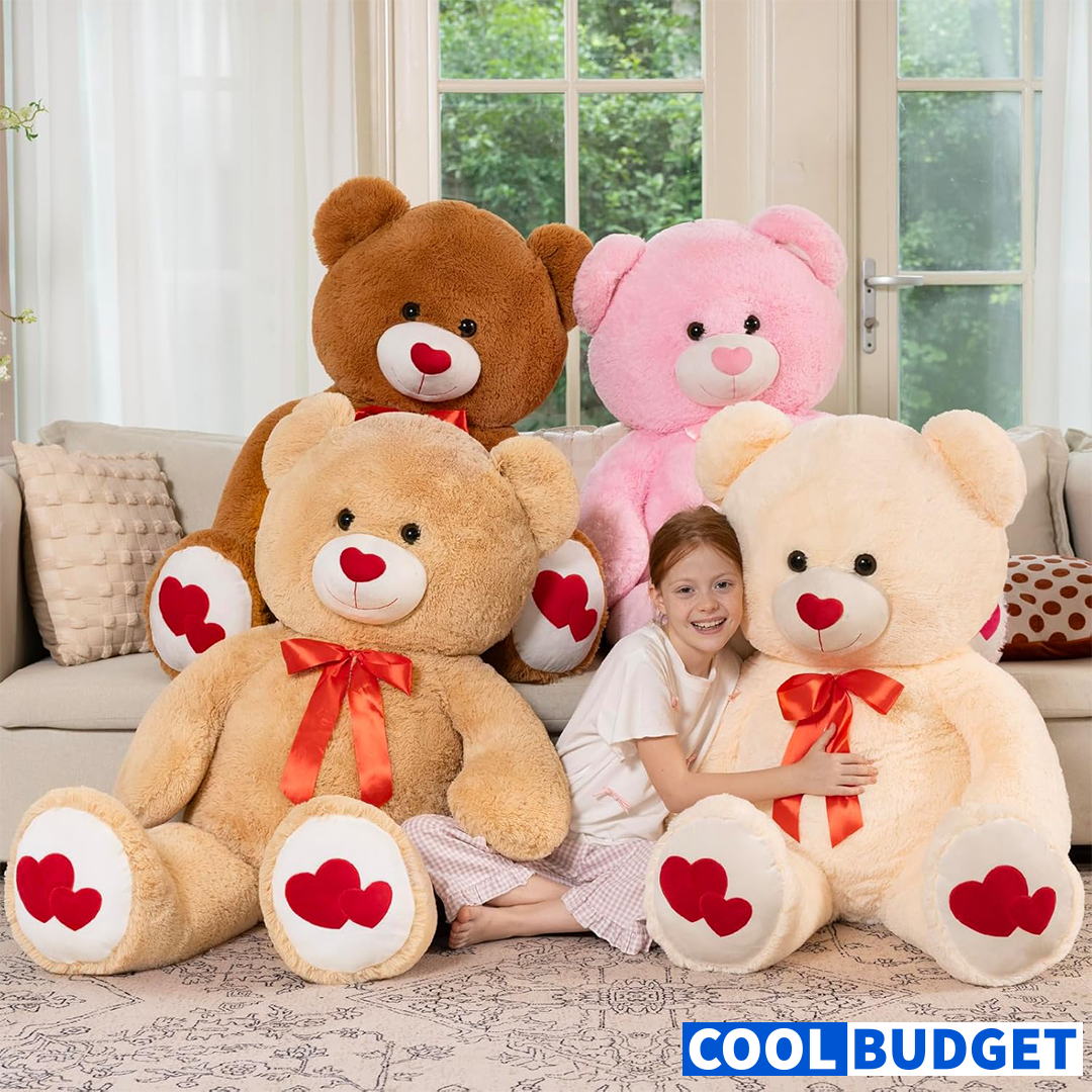 MaoGoLan Giant Pink Teddy Bear Plush 47",Big Bear Stuffed Animal with Heart Footprints and Heart Nose,4ft Large Valentines Teddy Bear for Girlfriend,Wife,Lover-Anniversary, Birthday,Long Distance