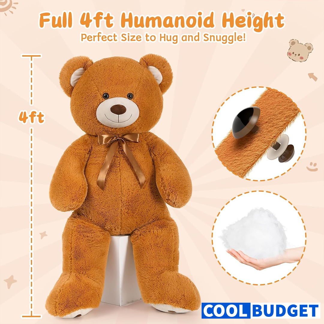 Teddy Bear Stuffed Animal 4ft, Big Teddy Bear Plush for Baby Shower, Life Size Stuffed Bear Gifts for Kids, Girls, Girlfriend, Women on Valentine, Christmas, Birthday(Brown )