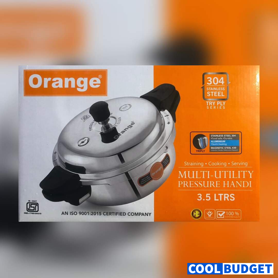 Orange Triply Pressure Cooker – 3.5 Litres