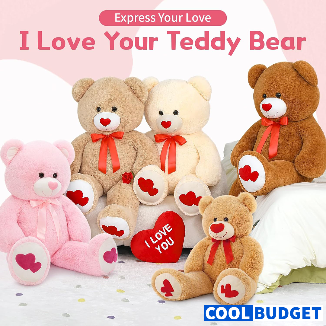 MaoGoLan Giant Pink Teddy Bear Plush 47",Big Bear Stuffed Animal with Heart Footprints and Heart Nose,4ft Large Valentines Teddy Bear for Girlfriend,Wife,Lover-Anniversary, Birthday,Long Distance