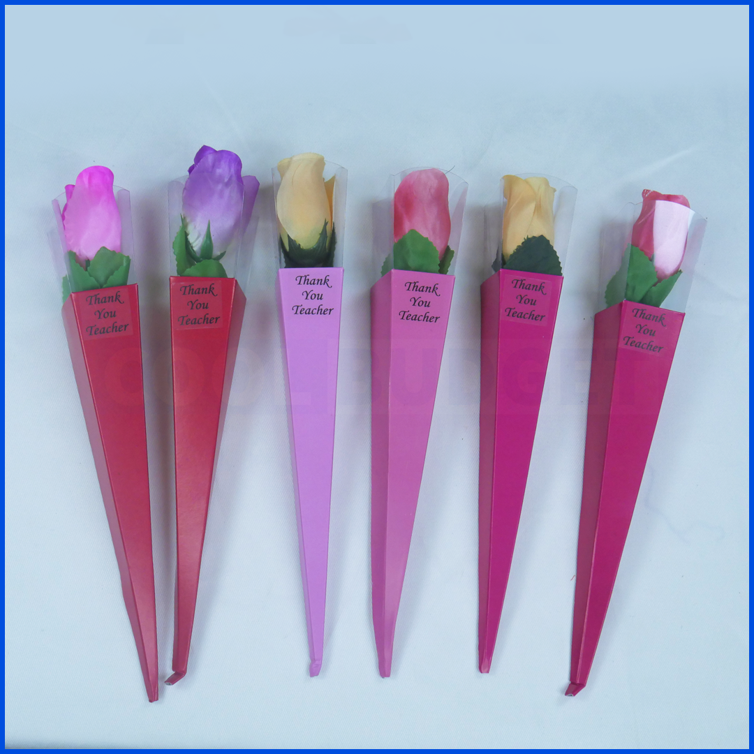 Teachers Day Special Rose Flower  -Box - 6 Pcs with Gifts Pack - Artificial Plastic Red Roses for Gifts With Pack Wrapping and Packing teachers day Gifts.