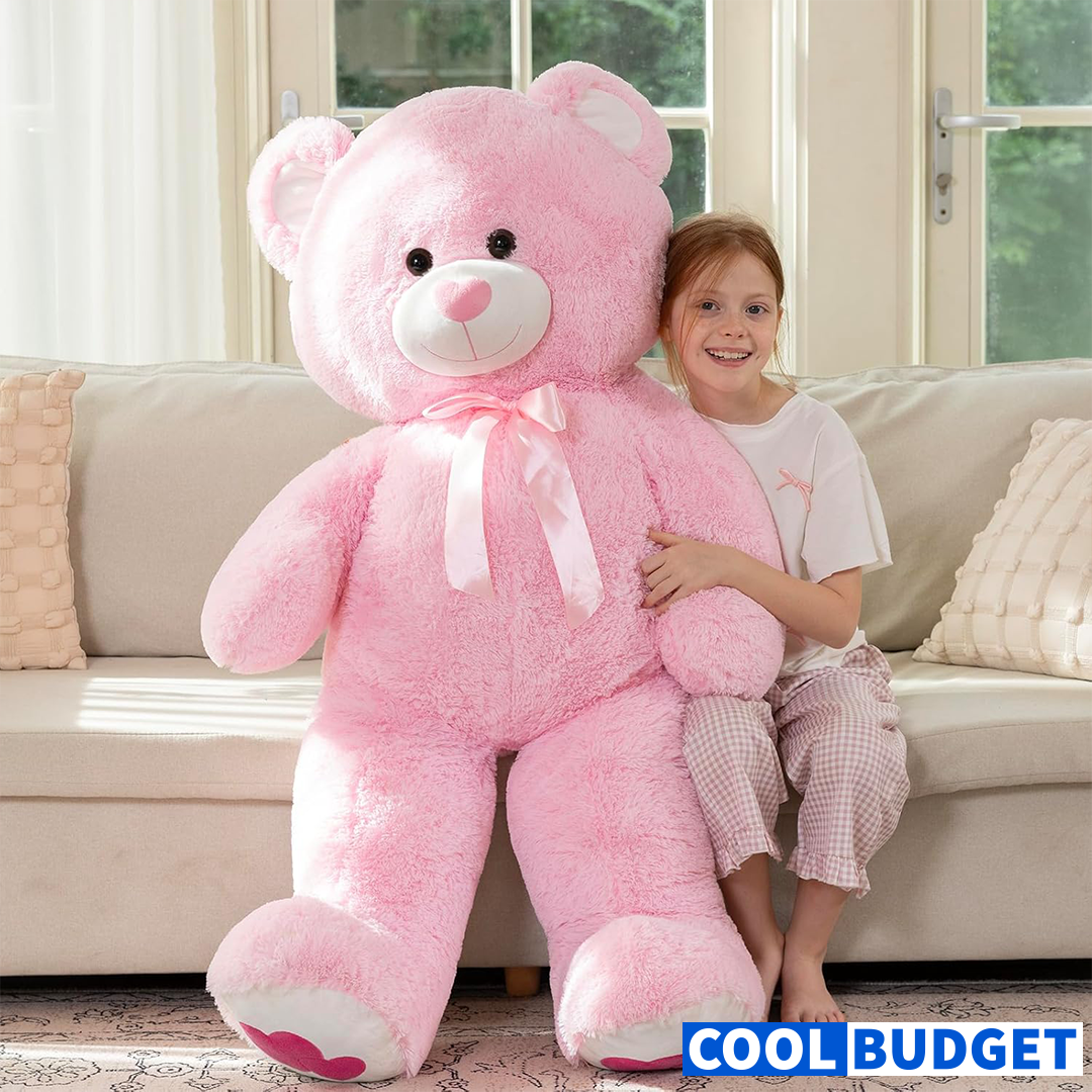 MaoGoLan Giant Pink Teddy Bear Plush 47",Big Bear Stuffed Animal with Heart Footprints and Heart Nose,4ft Large Valentines Teddy Bear for Girlfriend,Wife,Lover-Anniversary, Birthday,Long Distance