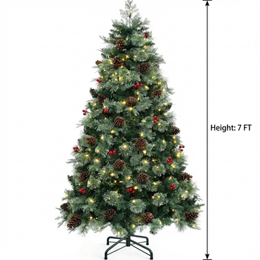 7 FT YITAHOME 7 Prelit Carolina Pine Christmas Tree with Remote, Artificial Green Hinged Christmas Tree with Mixed Tips, Pine Needles