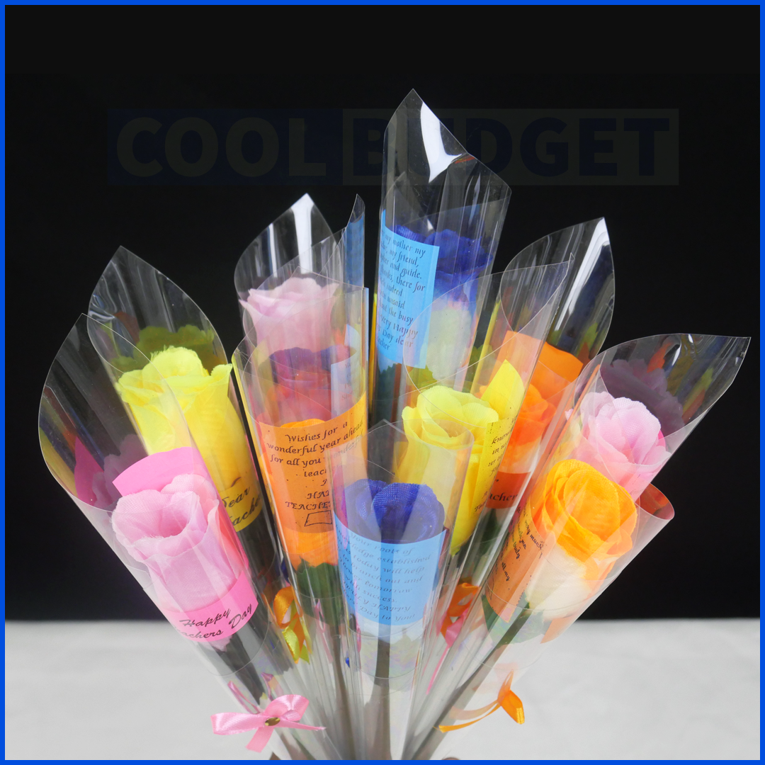 Teachers Day Special Rose Flower  - 12 Pcs - Cone- with Gifts Pack - Artificial Plastic Red Roses for Gifts With Pack Wrapping and Packing teachers day Gifts