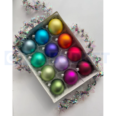 12 Pcs Glass Matte Rainbow Ball Ornaments (3.5 cm) - 1