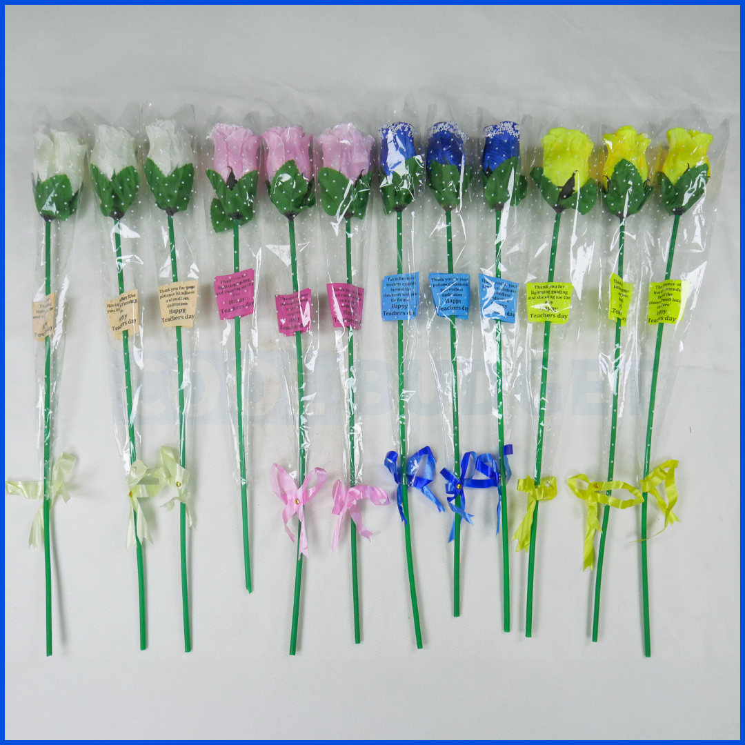 Teachers Day Special Rose Flower  - 12 Pcs - Cover- with Gifts Pack - Artificial Plastic Red Roses for Gifts With Pack Wrapping and Packing teachers day Gifts