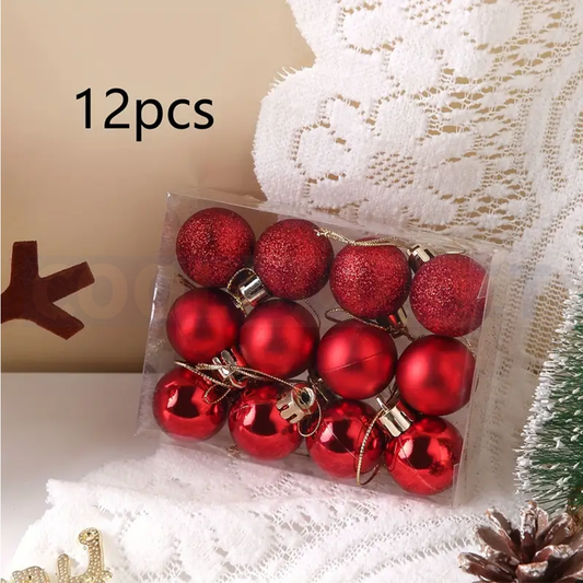 12 Pcs Unbreakable Red Christmas Ball Ornaments Set – Decorative Baubles for Tree, Glossy & Matte Finish 2.5 cm