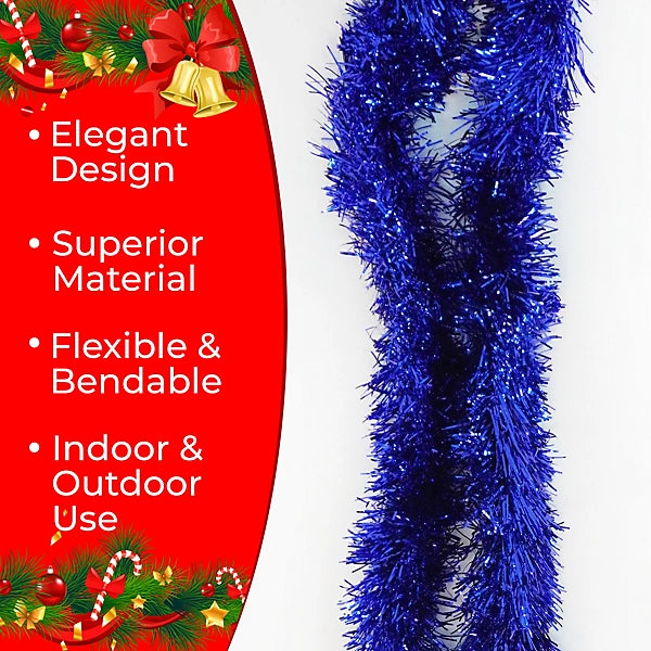 Vibrant Blue Tinsel Garland for Christmas Decor – 1 pcs