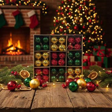 Premium Christmas Ornament Ball Set - 36 Balls Multi-Color Collection (Gold, Red & Green)