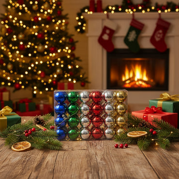 Christmas Ball Ornaments Set - Multi Color Metallic Collection (Blue, Green, Silver, Red & Gold)